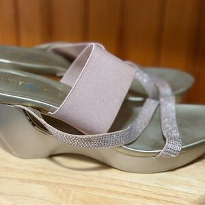 Andrew Geller Pink and Champagne Wedge Sandals